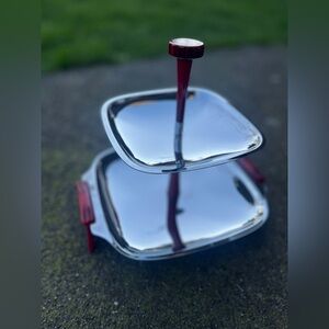 Vintage Glo-Hill Gourmate Mid Century Modern 2 Tier Tray Bakelite Handles